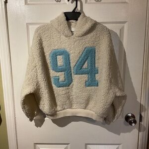 NWT No Boundaries Embroidered Plush Pullover Cream Numbered Hoodie